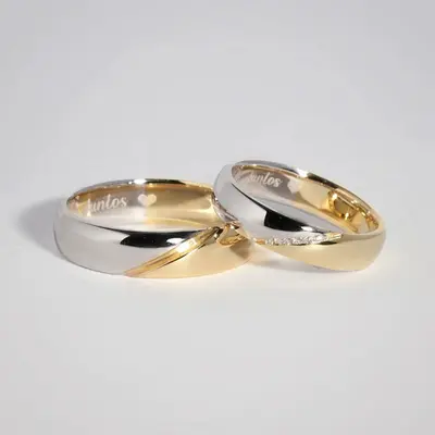 Argollas N-11 · Combinación oro blanco y amarillo — par de argollas de matrimonio, modelo A-08-2 — Joyería y Hechuras Rivera